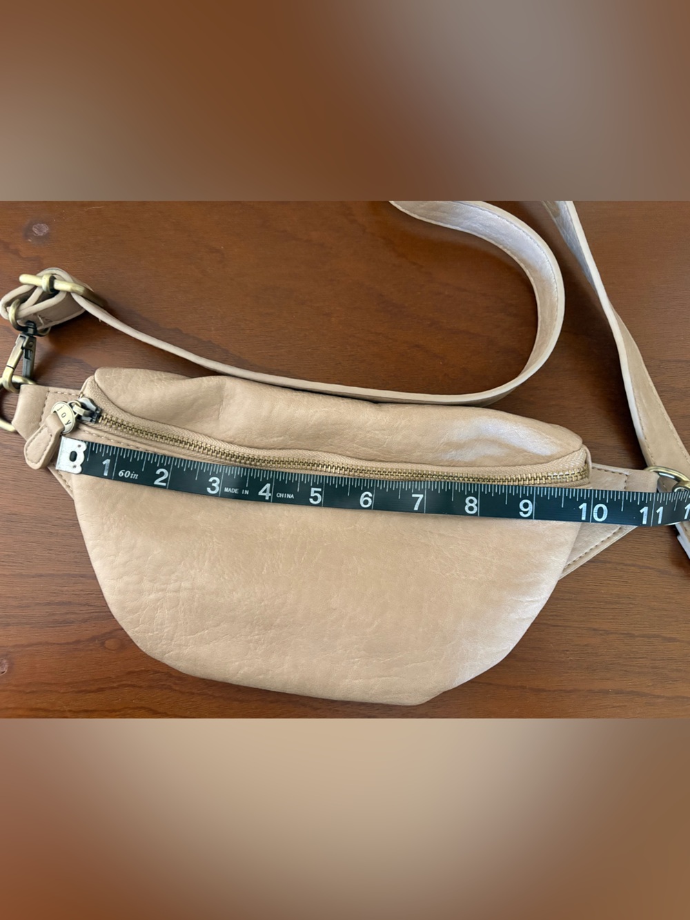 Neutral Beige Leather Crossbody Belt Bag - Picture 3 of 6